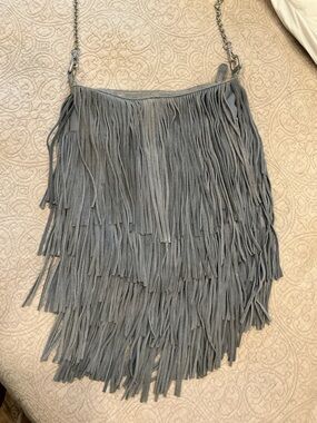 Monserat De Lucca Gray Suede Fringe Shoulder Bag